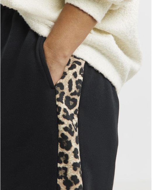 Simply Be Black Wide Leg Leopard Side Stripe Joggers