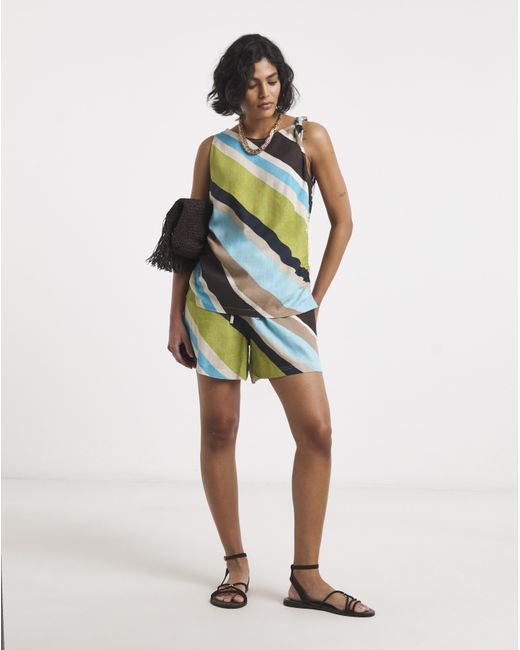 Simply Be Blue Twist Detail Linen Mix Vest Top