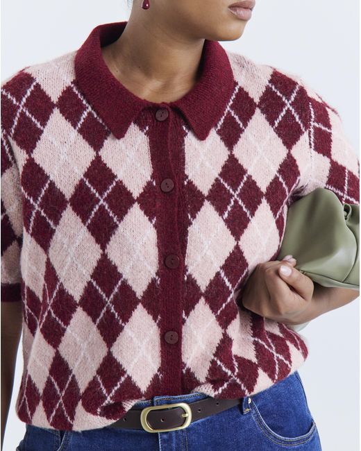 Simply Be Blue Argyle Short Sleeve Cardigan