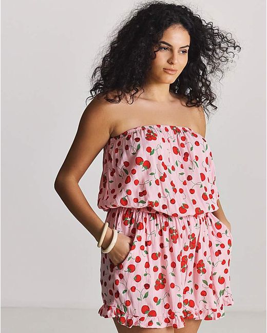 Simply Be Pink 2 Pack Cherry Print Playsuits