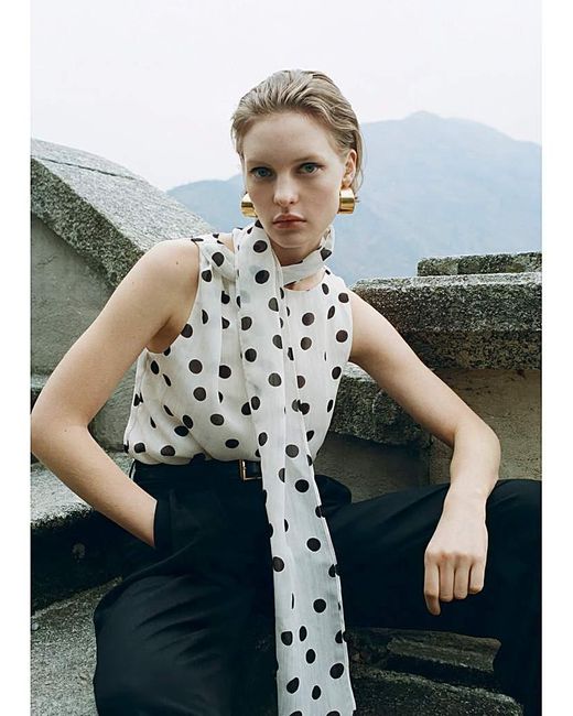 Mango Blue Polka-Dot Blouse