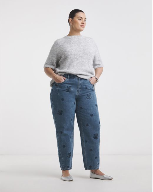 Simply Be Blue Embroidered Barrel Jeans