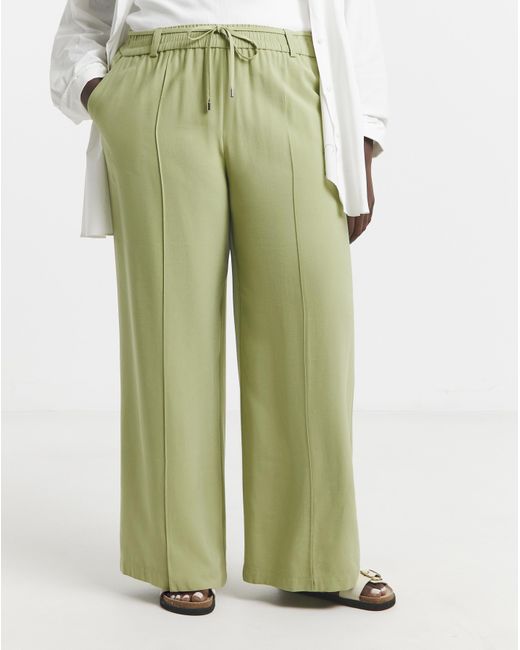 Simply Be Green Twill Wide Leg Trousers