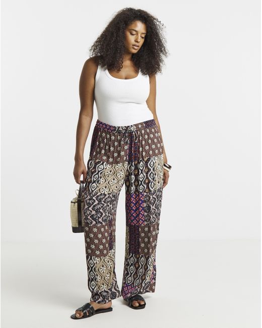Simply Be Multicolor Crinkle Wide Leg Trouser