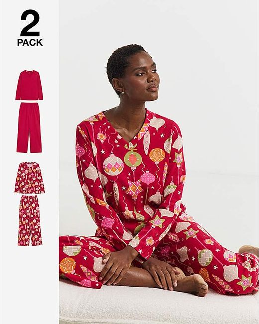 JD Williams Red Value 2 Pack Pj Set