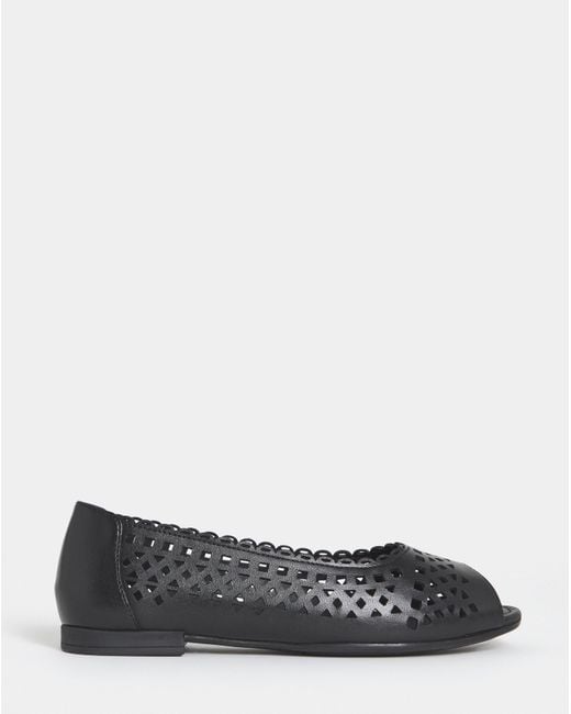 Heavenly Soles Black Lasercut Peep Toe Shoe Ex Wide