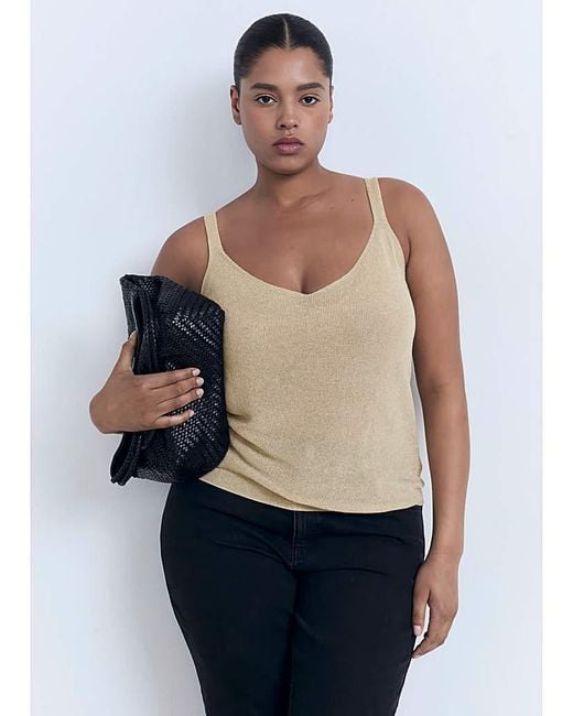 Mango Natural Metallic Knitted V-Neck Top