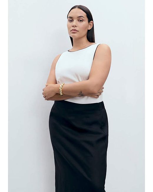 Mango White Midi Satin Skirt