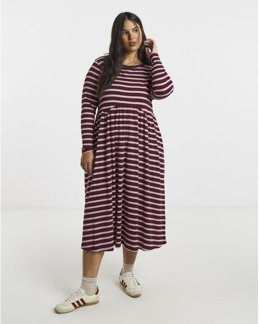 Simply Be Red Burgundy Ribbed Midi Dress