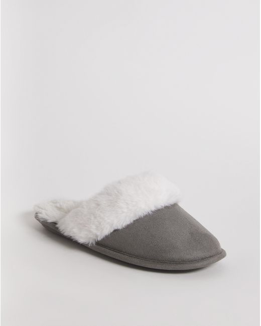 Simply Be Gray Closed Toe Mule Slippers Ex Wide
