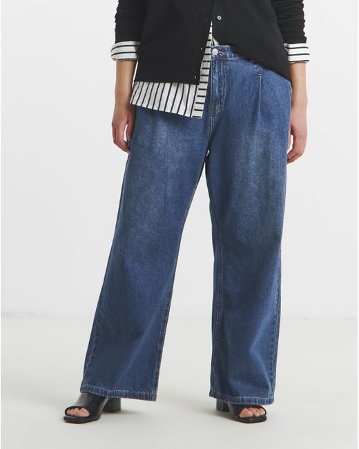 Simply Be Blue Sbe Pleat Detail Wide Leg Jeans