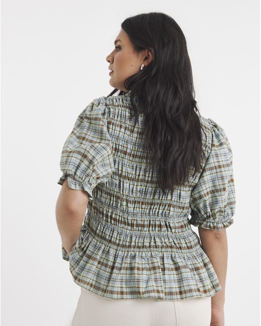 Simply Be Gray Multi Check Peplum Blouse