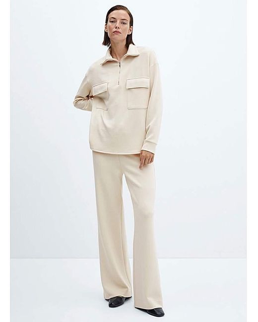 Mango White High Waisted Trousers