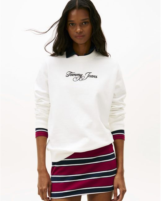 Tommy Hilfiger White Logo Crew Sweatshirt