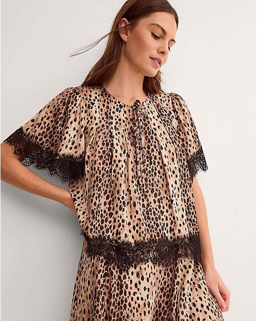 Monsoon Brown Babette Leopard Print Lace Top