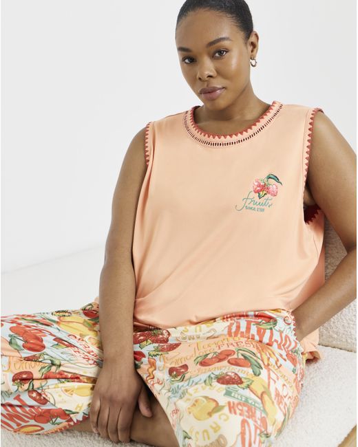 Figleaves White Fruit Culotte Pyjama Set