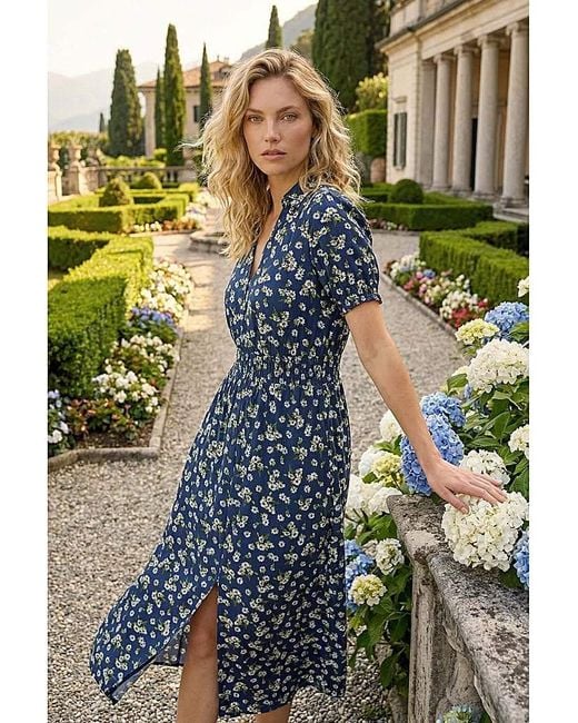 Roman Green Roman Ditsy Print V-Neck Midi Dress
