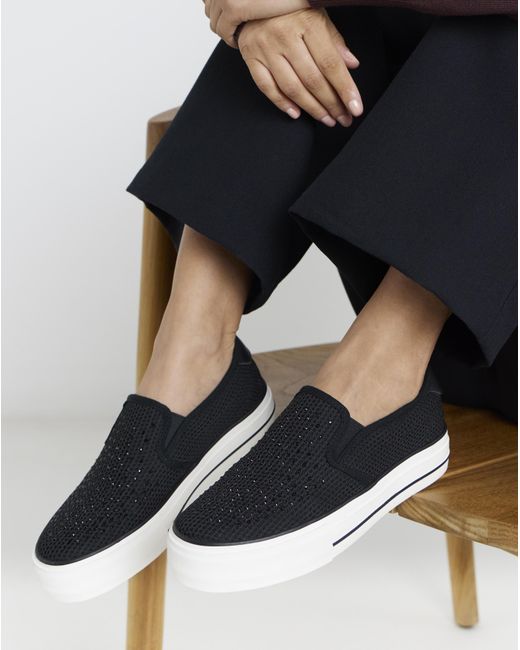 Simply Be Black Slip On Canvas Trainer Extra Wide