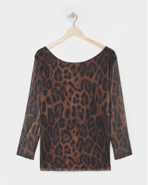Simply Be Brown Leopard Mesh Scoop Back Top