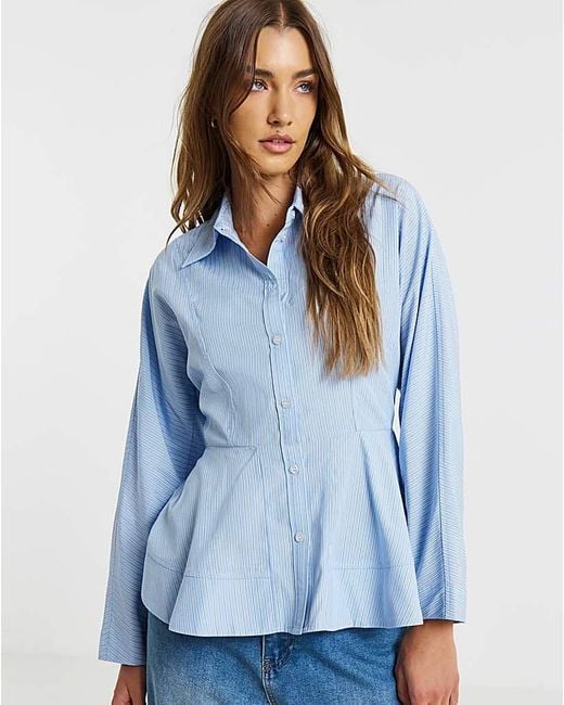 Simply Be Blue Stripe Peplum Shirt