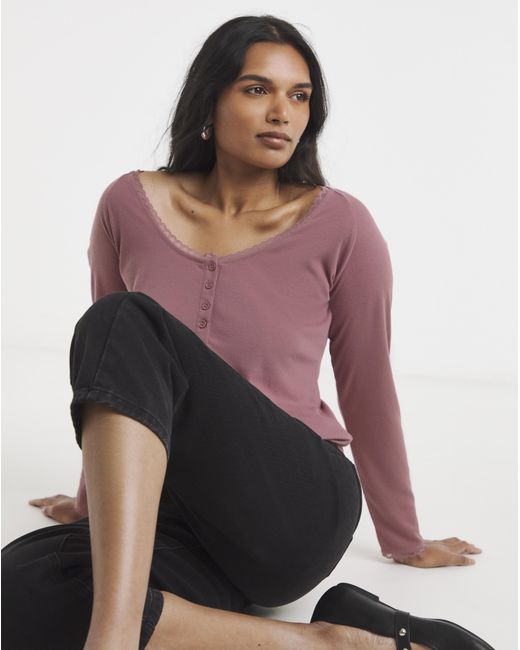Simply Be Pink Lace Trim & Rib Top