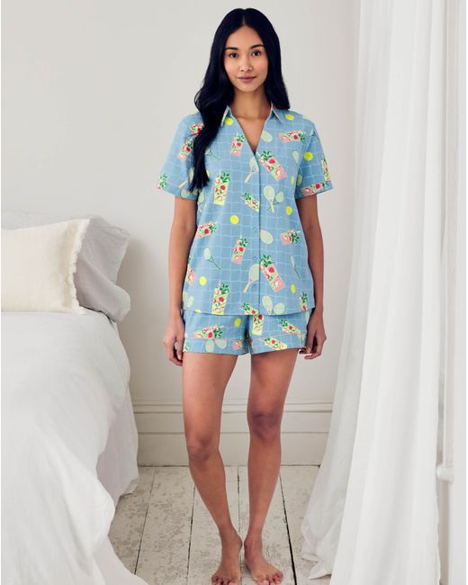 Chelsea Peers Blue Button Up Short Set