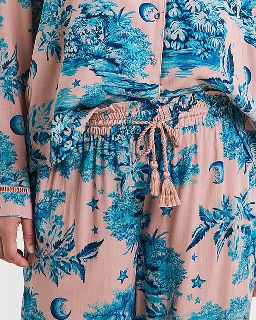 Figleaves Blue Printed Viscose Pyjama Set