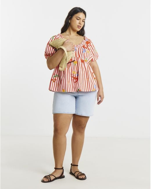 Simply Be Red Puff Sleeve Top