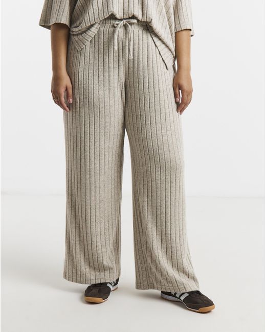 Simply Be Black Cut & Sew Rib Wide Leg Joggers