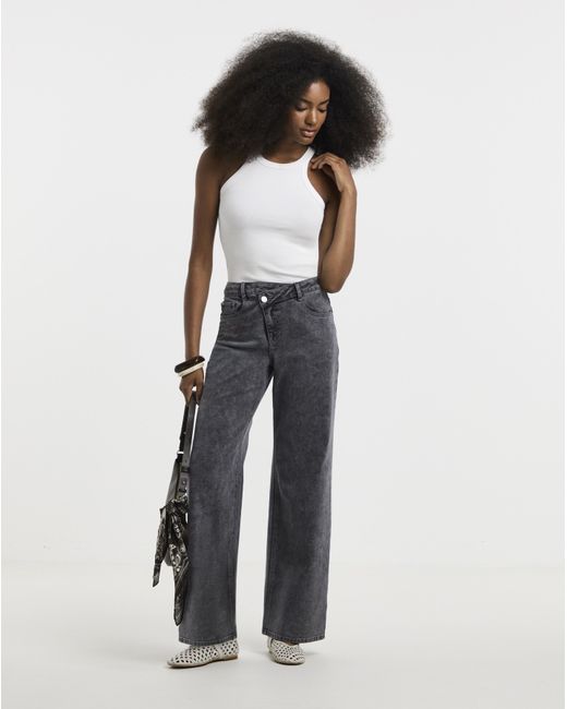 Simply Be Blue Crossover Straight Leg Jeans