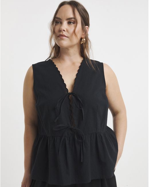 Simply Be Black Tie Front Cami With Scallop Edge