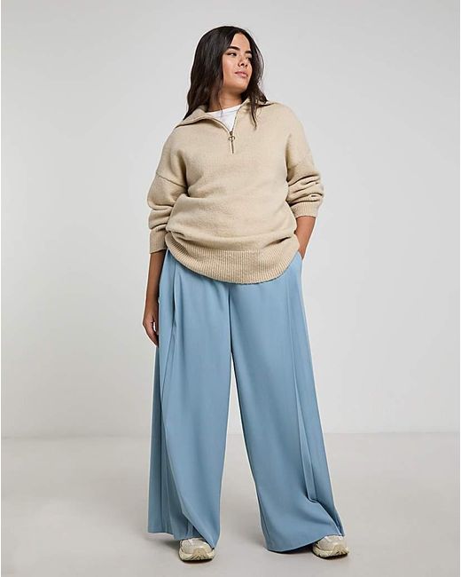 Simply Be Blue Pleated Wide Leg Trousers