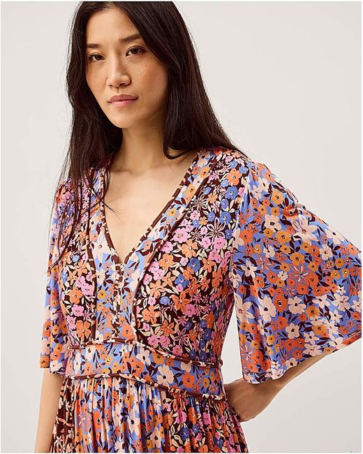Monsoon Red Ceri Floral Jersey Midi Dress