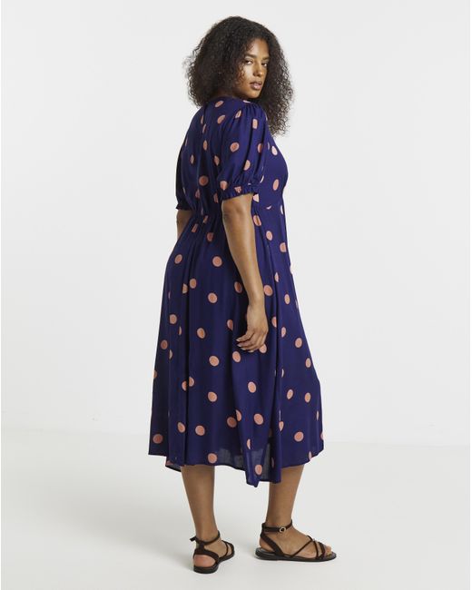 Simply Be Blue Spot Printed Viscose Midi Dress