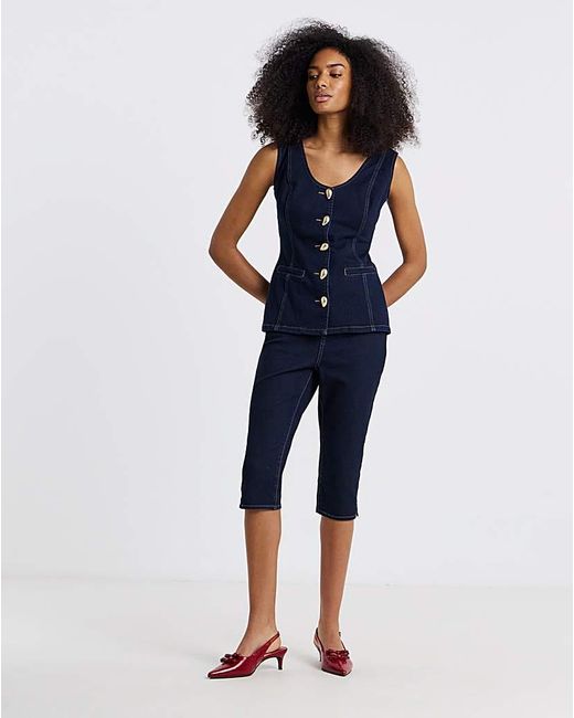 Simply Be Blue Statement Button Denim Top