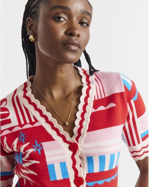 Simply Be Red Short Sleeve Graphic Print Cardigan