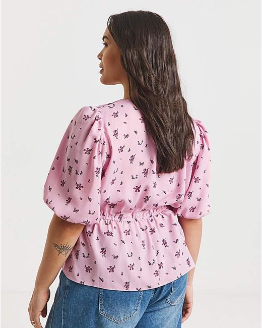 Simply Be Pink Button Through Peplum Blouse