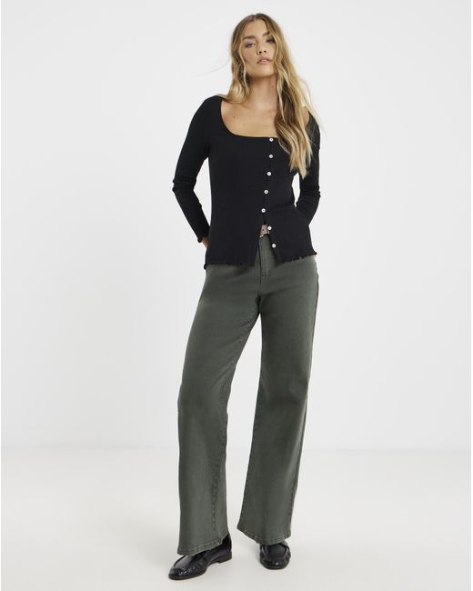 Simply Be Black Long Sleeve Button Through Ribbed Cardi