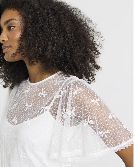 Simply Be White Bow Print Lace Top
