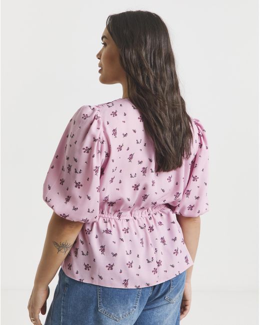 Simply Be Pink Button Through Peplum Blouse