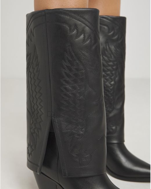Simply Be Blue Embroidered Cuff Western Boot Ex Wide