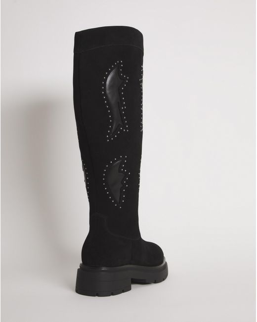 Simply Be Black Western Chunky Knee Boots Ex Wide Sc