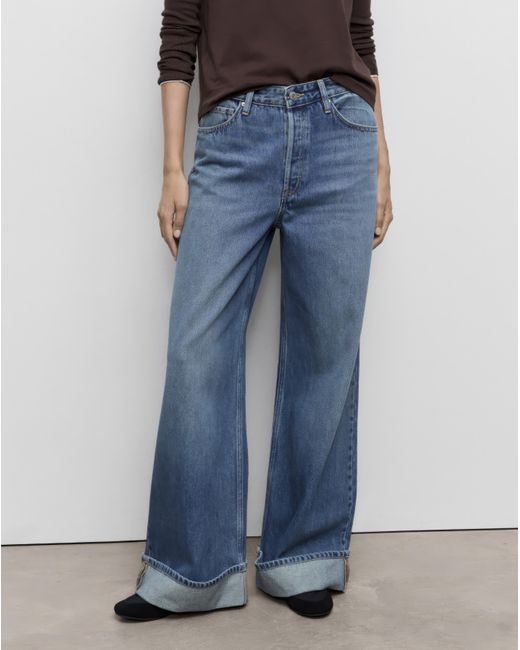 Mango Blue Wide Leg Turned Hem Jeans