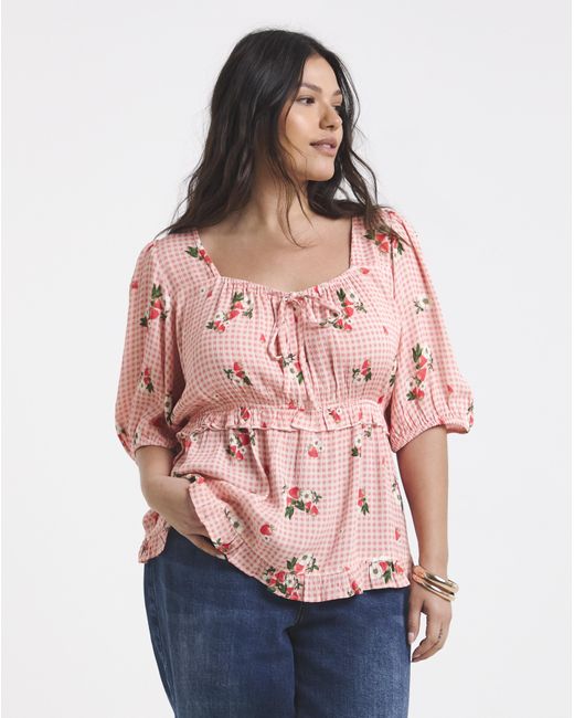 Simply Be Red Crinkle Milkmaid Blouse