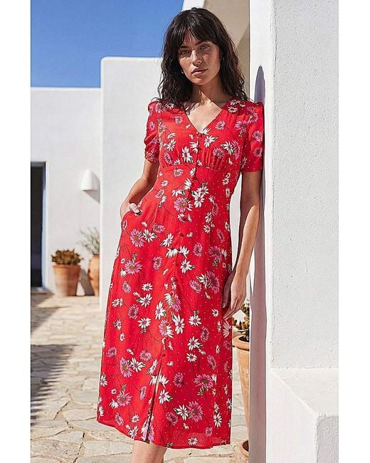 Roman Red Roman Floral Ruched Sleeve Dress