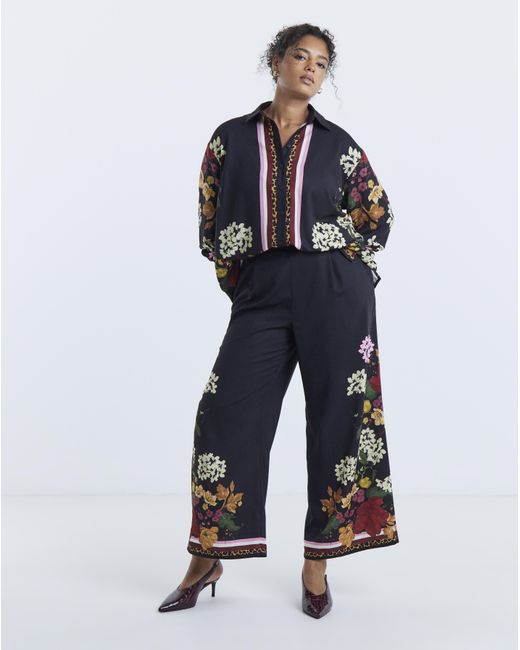 Simply Be Blue Floral Placement Print Shirt