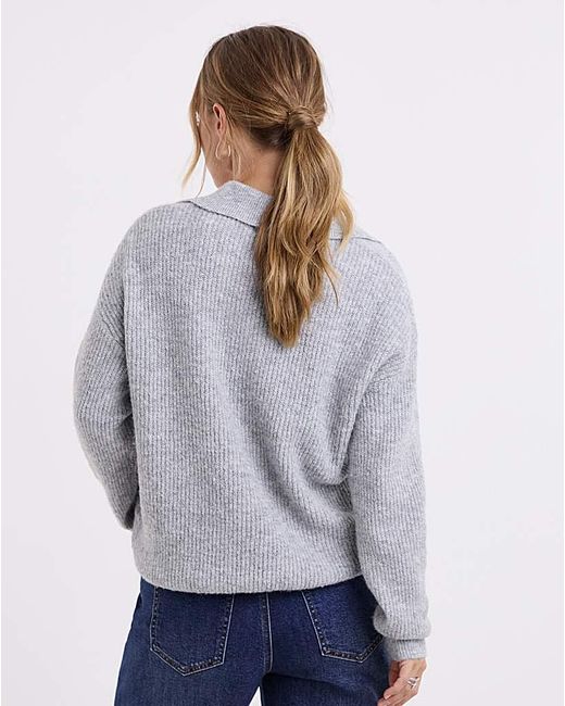 Simply Be Gray V-Neck Collared Jumper