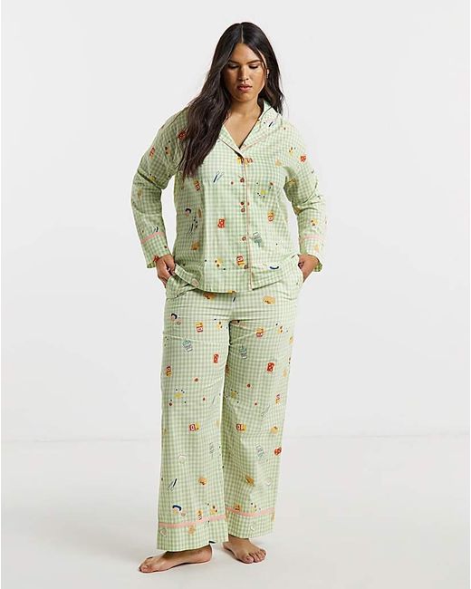 Simply Be Metallic Gingham Breakfast Print Pyjama Set