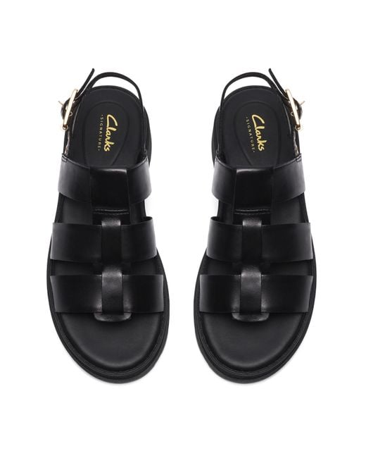 Clarks Black Arwell Leather Sandal E Fit