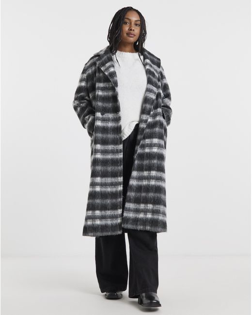 Simply Be Gray Check Maxi Faux Wool Coat